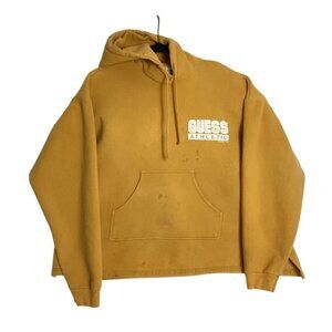 VTG Guess Athletic 1993 Mustard Yellow Hooded Sweatshirt Pullover Mens Size XL